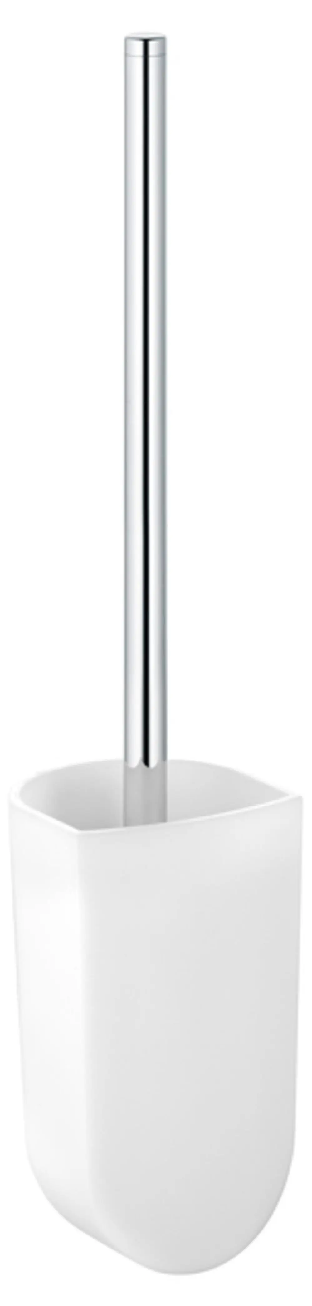 WC-Bürstengarnitur in Weiß mit verchromtem Stiel, vormontiert in einem schlichten Design. Produkt von Keuco, ideal für den Einsatz im Badezimmer.